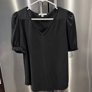 Green Envelope Black Puff Sleeve Blouse